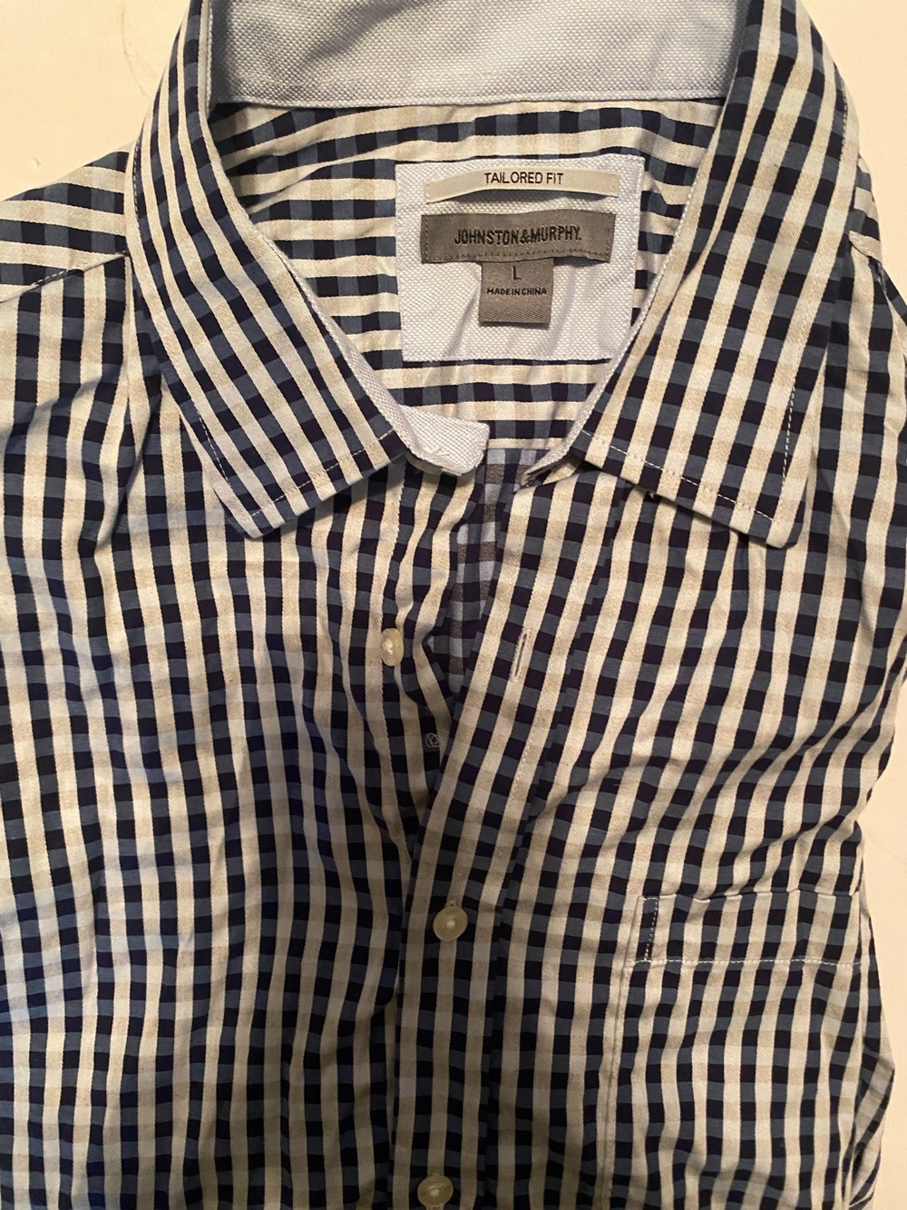 Johnston & Murphy Navy and White Gingham Tailored Fit Shirt